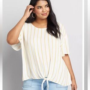 Lane Bryant Blouse White and Yellow Striped Women's Top
